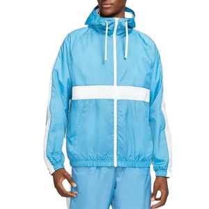 Hot Sale Men's Lightweight Nylon Waterproof Windbreaker Jacket Breathable Hooded Zip-up with Color <b>Block</b> Panel Windbreaker - Product Image 1