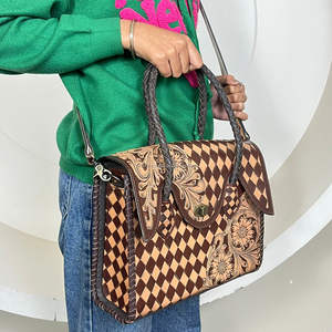 Bolso Tote de Cuero Vacuno a Cuadros, Bolso de Hombro de Piel con Pelo Hecho a Mano para Mujer, Correa Ajustable, Bolsos de Regalo de Moda - Product Image 4