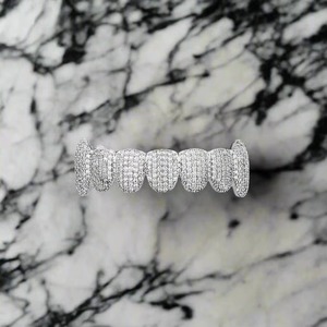 ZAWO HOUSE Ensemble complet de luxe Grillz en Zircon Mossinate, Argent 925, Micro-incrustation glacée, Perle d'eau douce taille brillant, Hip Hop Unisexe - Product Image 2