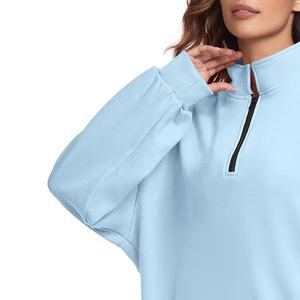 Sudadera con capucha con media cremallera para mujer de alta calidad bordado personalizado Sudadera ligera holgada de gran tamaño para otoño - Product Image 5