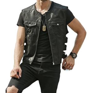 Chaqueta ajustada sin mangas estilo motocicleta con cremallera para hombre, ropa de calle, abrigos de PU con cuello levantado para ciclismo, ropa de moda - Product Image 1