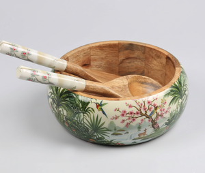 Bol de service en bois de manguier fait main de style européen avec cuillères assorties - Écologique, durable, pour mariage, fête, décoration de cuisine - Product Image 2