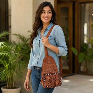 New Boot Stitch <b>Backpack</b> Hand Tooled Carving Bag Suede Leather <b>Backpack</b> Stylish School Bags Unisex Bags Wholesale Bulk Product - Product Image 3