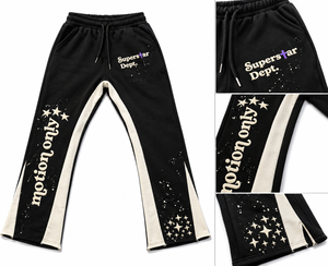 Pantalones deportivos negros para hombre con franja lateral blanca y estampado de estrellas, cintura elástica con cordón, joggers informales para otoño - Product Image 1