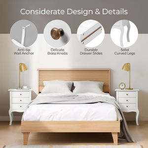 Comodino Smart in Legno Massello Stile Europeo con Tre Cassetti per Camera da Letto o Appartamento in Bianco - Product Image 3