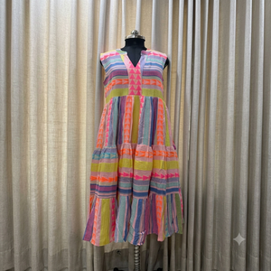 Nouvelle Arrivée 2026 Robe Longue Grande Taille Imprimée à la Main Coupe Trapèze Longueur Ras du Sol Taille Naturelle Col en V Tenue Décontractée d'Été - Product Image 3