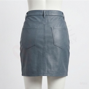 Women's Gray <b>Faux</b> <b>Leather</b> Mini <b>Skirt</b> Moto Style Button Front Side Slit Solid Pencil <b>Skirt</b> - Product Image 2