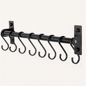 Wholesale Wall Mounted <b>Kitchen</b> Utensil Rack with 8 Sliding S <b>Hooks</b> Stainless Steel Hanging Rail for Pots Pans and Ladles - Product Image 3