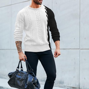 Men's Solid Breathable Knitted <b>Pullover</b> <b>Sweater</b> Round Neck Cable Long Sleeve 12GG Winter Top - Product Image 4