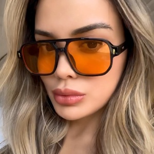 Lunettes de soleil rétro décontractées à double pont pour femme 2024, style carré tendance avec logo sur la lentille, idéales pour la conduite - Product Image 1
