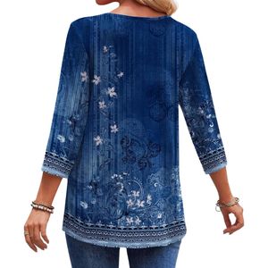 Túnica Bohemia de Talla Grande con Efecto Tie Dye Azul Mármol, Cuello en V, Cintura Imperio, Dobladillo Acampanado, Túnica de Rayón para Mujer - Product Image 2