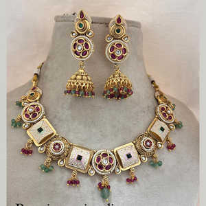 Conjunto de collar de joyería fina de piedra de Pota chapado en oro 12032062PGR - Product Image 1