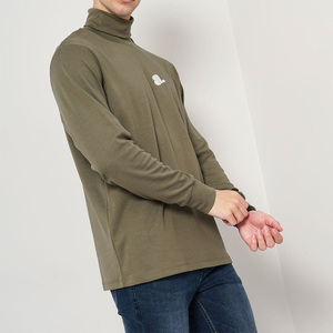 Men's Olive Green <b>Turtleneck</b> <b>Long</b> <b>Sleeve</b> Breathable Knitted Casual <b>Top</b> Blank Design Polyester - Product Image 5