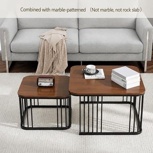 Set of 2 Modern Nesting Coffee Tables with Wooden Top and Black Metal <b>Frame</b> <b>Square</b> Living Room Side Table - Product Image 3
