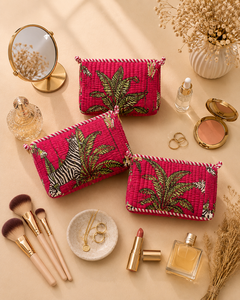 Jaipur Animal Prints Cotton Water Resistant Cosmetic Bag Set Multi Size Quilted Bohemian <b>Makeup</b> Pouch Washable Travel Vanity - Product Image 6