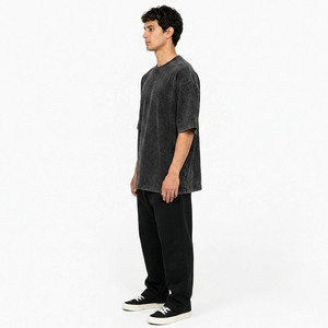 T-shirt Homme Délavé à l'Acide Coupe Oversize Coton Épais Style Rétro Streetwear Décontracté Col Rond Doux Respirant OEM ODM Vente en Gros - Product Image 6