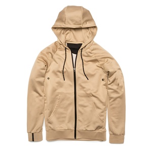 Sudadera con capucha beige con cremallera, unisex, mezcla de algodón, chaqueta informal, ropa de calle ligera, proveedor OEM ODM de sudaderas con logotipo personalizado - Product Image 1