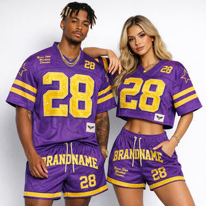 Conjunto de Jersey de Fútbol de Malla Morada Personalizado para Hombre, 2 Piezas, Camiseta Deportiva y Pantalones Cortos, Estilo Universitario, Conjunto a Juego - Product Image 2