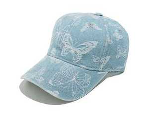 Unisex Printed Baseball Cap 100% Cotton Breathable Casual Spring Summer <b>Hat</b> Light Blue <b>Navy</b> Black Butterfly Pattern - Product Image 2