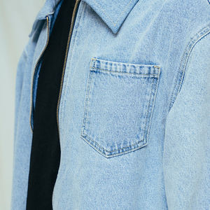 Veste en jean pour homme sur mesure OEM, effet délavé, en coton, coupe oversize, style vintage - Product Image 2