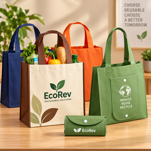 Bolsa de Mano Reutilizable de Tela No Tejida con Diseño de Hojas, Asa Larga, Ecológica y Reciclable para Compras y Negocios, Salva Nuestro Planeta - Product Image 4