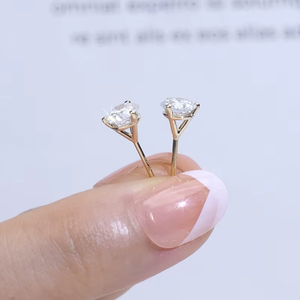 Boucles d'oreilles clous en argent pour femme, serties de diamants ronds taille brillant, couleur G, pierre de laboratoire, bijoux de fiançailles classiques - Product Image 6