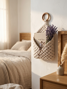 Handmade Rattan Macrame Wall Hanging Storage Pocket Boohoo Tassel Wall <b>Decor</b> for Home Entryway Bedroom - Product Image 2