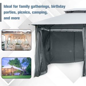 Gazebo Pergola a 2 Livelli in Acciaio 3x4m Grigio Salvia per Esterni con Tende e Pali in Metallo - Product Image 6