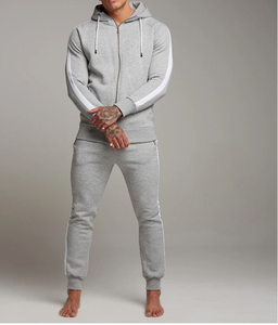 Survêtement à capuche pour homme, manches longues, fermeture éclair sur le devant, vêtements de sport décontractés, coton respirant, tenue d'automne, couleur unie, coupe classique - Product Image 6
