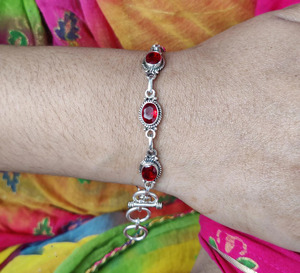Natural <b>Red</b> Garnet 925 Sterling Silver Adjustable <b>Bracelet</b> Natural Gemstone Jewelry Elegant Birthstone <b>Bracelet</b> - Product Image 4