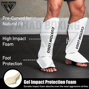 <b>Muay</b> <b>Thai</b> Kickboxing MMA Leg Instep Protective Sparring Training Gear Shin <b>Pads</b> Leather Hook and Loop Protective Boxing Gear - Product Image 2