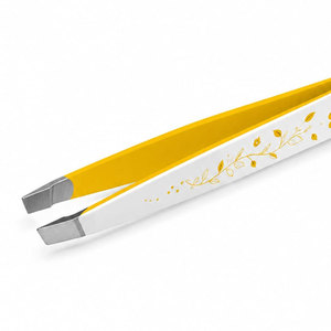 SHEARS BEAUTY แหนบถอนขนคิ้วสแตนเลส ปลายโค้ง/ปลายแหลม ดีไซน์ลายดอกไม้สีเหลืองทันสมัย ทนทาน เกรด A+ - Product Image 4