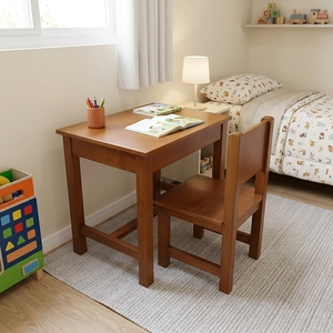 Ensemble de bureau et chaise pour enfants en bois de chêne massif, ensemble compact de table d'activités et d'étude pour enfants, meubles de salle de jeux en bois naturel - Product Image 5
