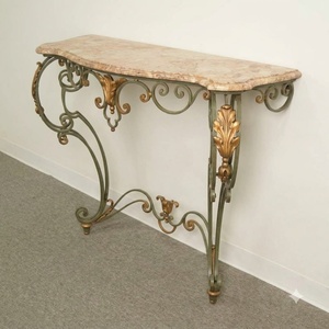 Vintage European Hand-Forged Wrought Iron Marble Top <b>Wall</b>-<b>Mounted</b> Console <b>Table</b> Custom Indoor Entryway for Living Room - Product Image 2