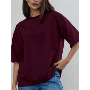 Camiseta de Verano para Mujer al por Mayor, de Alta Calidad, Sencilla, Casual, Holgada, Cómoda, Transpirable, de Algodón Ecológico, Estilo Informal - Product Image 4