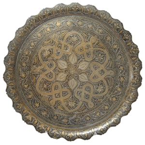 Handcrafted <b>Moroccan</b> Brass Tray Serving Platter Vintage Style Round Gold Metal <b>Plate</b> Middle Eastern Islamic Design Home Decor - Product Image 3