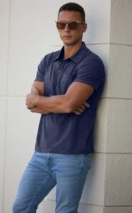 Men's <b>Navy</b> <b>Blue</b> Short Sleeve <b>Polo</b> <b>Shirt</b> Solid Color Cotton Oxford Fabric Casual With Pocket Breathable Woven Style - Product Image 3