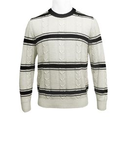 Pull en tricot à col rond pour homme, à rayures noires et blanches, ajouré, à manches longues - Product Image 3