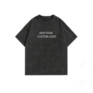 เสื้อยืดคอตตอนหนาน้ำหนักมากทรงโอเวอร์ไซส์ สีดำซีดสไตล์ Y2K สตรีทแวร์  แบบเรียบ  รับสกรีนโลโก้  ทรงบ็อกซี่ ไหล่ตก พิมพ์ลายพัฟฟ์  ผ้าวอช - Product Image 1