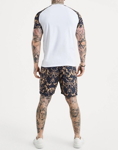 <b>Mens</b> Two Piece Gym Training Set Collarless Knitted <b>Short</b> Sleeve <b>Compression</b> T Shirt Matching <b>Shorts</b> Quick Dry Fitness Activewear - Product Image 3