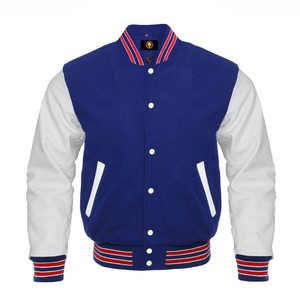 Veste universitaire en laine pour homme avec logo personnalisé, manches marron beige, col montant, fermeture éclair, manteau d'hiver décontracté respirant - Product Image 3