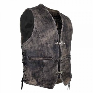 Gilet en cuir gris vieilli vintage pour homme, style gothique steampunk, sans manches, avec boucles sur le devant, pour motard, personnalisable, fourniture OEM - Product Image 3