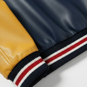 Veste universitaire décontractée pour homme, personnalisable, en cuir brodé, coupe-vent, chauffante, col montant, à bouton unique - Product Image 4