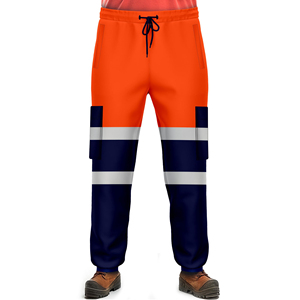 Pantalons de travail de classe 2 à haute visibilité jaunes et bleu marine avec bandes réfléchissantes, design personnalisé pour hommes - Product Image 3