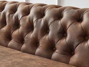 Sofá Chesterfield Premium de Dos Plazas en Cuero Genuino Marrón Vintage, Ecológico, en Forma de L, Tapizado con Botones, Madera - Product Image 4