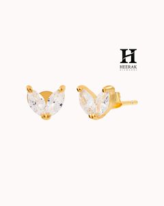 Pendientes de Lujo con Corte Marquesa en Forma de Hoja, Oro de 14K con Doble Piedra, Joyería Elegante y Minimalista para Mujer y Regalos - Product Image 1