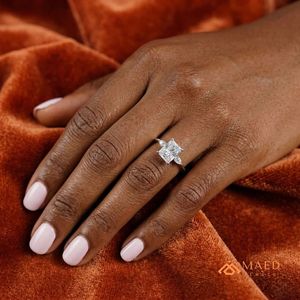 Moissanite <b>Emerald</b> Cut <b>Ring</b> for Women <b>Silver</b> Tone Engagement Anniversary Jewelry Elegant Daily Wear Style - Product Image 4