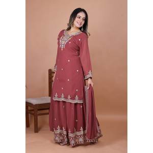 Costume Sharara traditionnel musulman de la marque Feni, couleur or rose, taille S, avec broderie de séquence de codage - Product Image 5