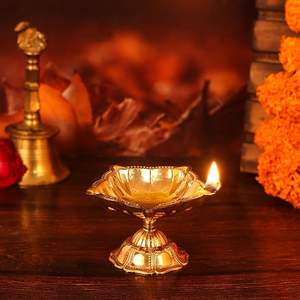 Lotus Brass Diya for Puja <b>Oil</b> <b>Lamp</b> Deepak Pooja Room Christmas Wedding Decoration Return Gifts Candles - Product Image 6