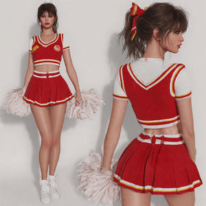 Costume de danse pour filles d'école, robe plissée sans manches à col rond avec impression de lettres, uniforme de pom-pom girl - Product Image 3